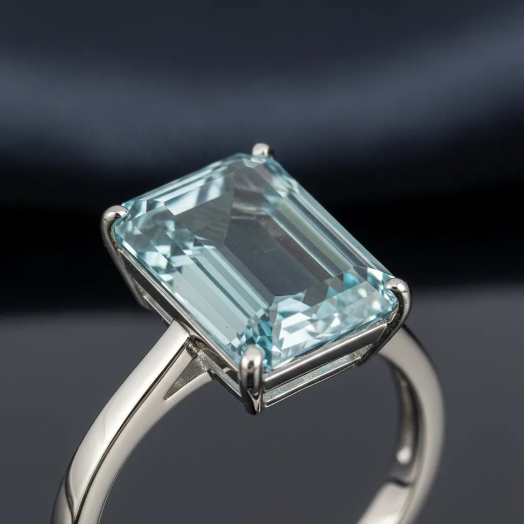 Two emerald cut aquamarines side by side showing pale sky blue versus saturated blue color