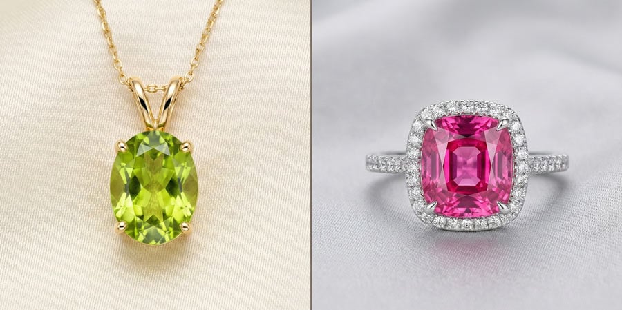 Сравнение подвески из хризолита и кольца со шпинелью