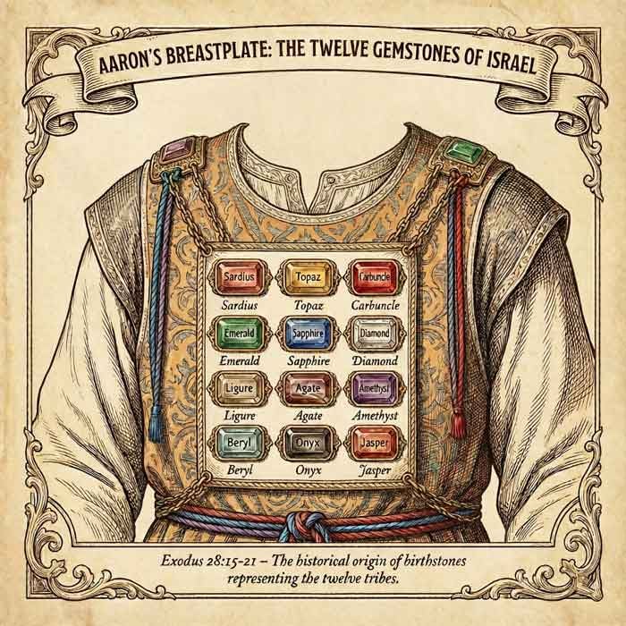صدرة هارون تظهر 12 حجراً كريماً تمثل أصول أحجار الميلاد من نص الخروج التوراتي