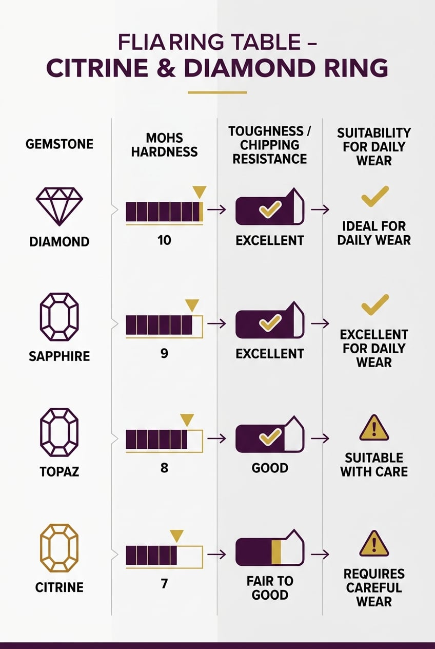 citrine and diamond ring - Section 1: The Daily Wear Guide: Is Citrine Durable Enough for an Engagement Ring? infographic