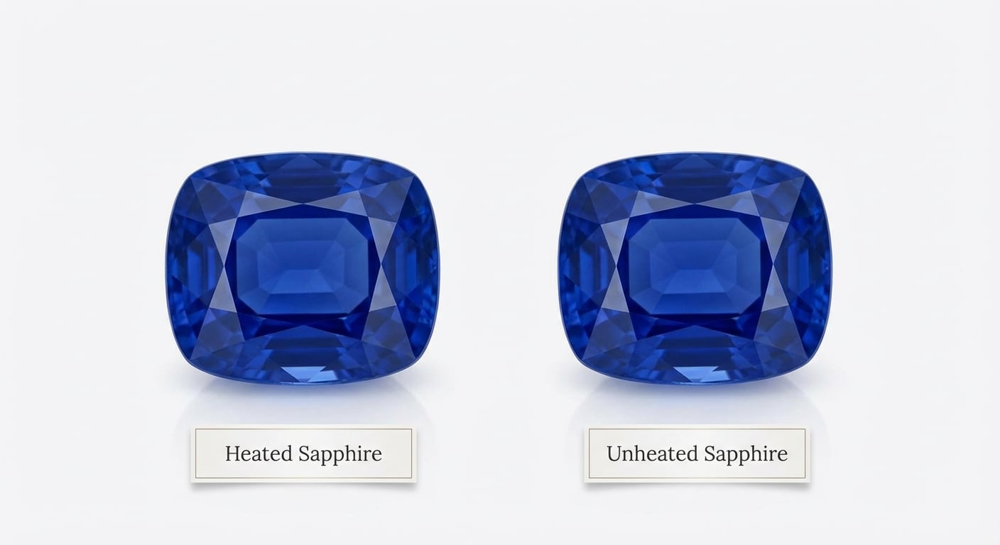 Comparaison visuelle saphir chauffé et non-chauffé de qualité similaire
