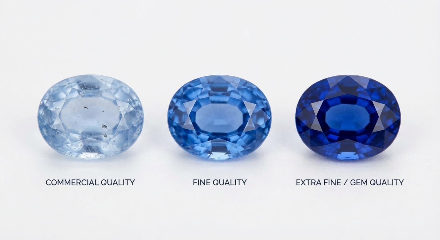 Comparaison de trois saphirs de qualités différentes : standard, premium et exceptionnel