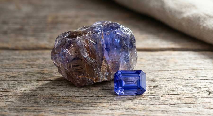 التنزانيت الخام والمصقول