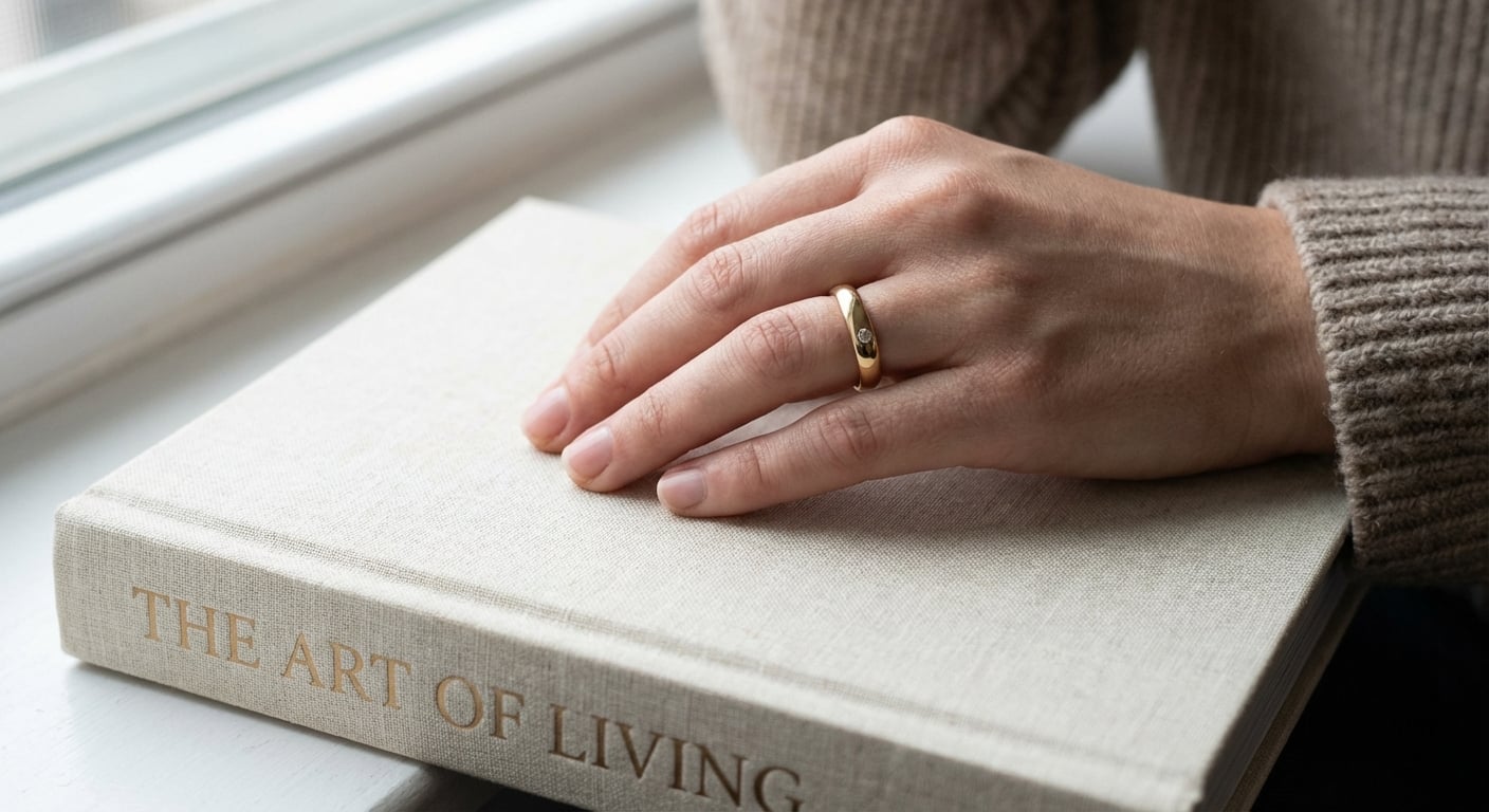 A woman's hand wearing an engagement ring with a surprise diamond, demonstrating the comfortable and smooth fit for daily wear.