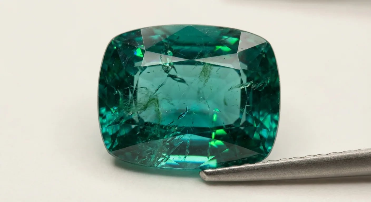 Gros plan détaille d'une émeraude brute pour bijoux émeraude, mettant en valeur sa couleur verte vive et les inclusions naturelles de jardin.