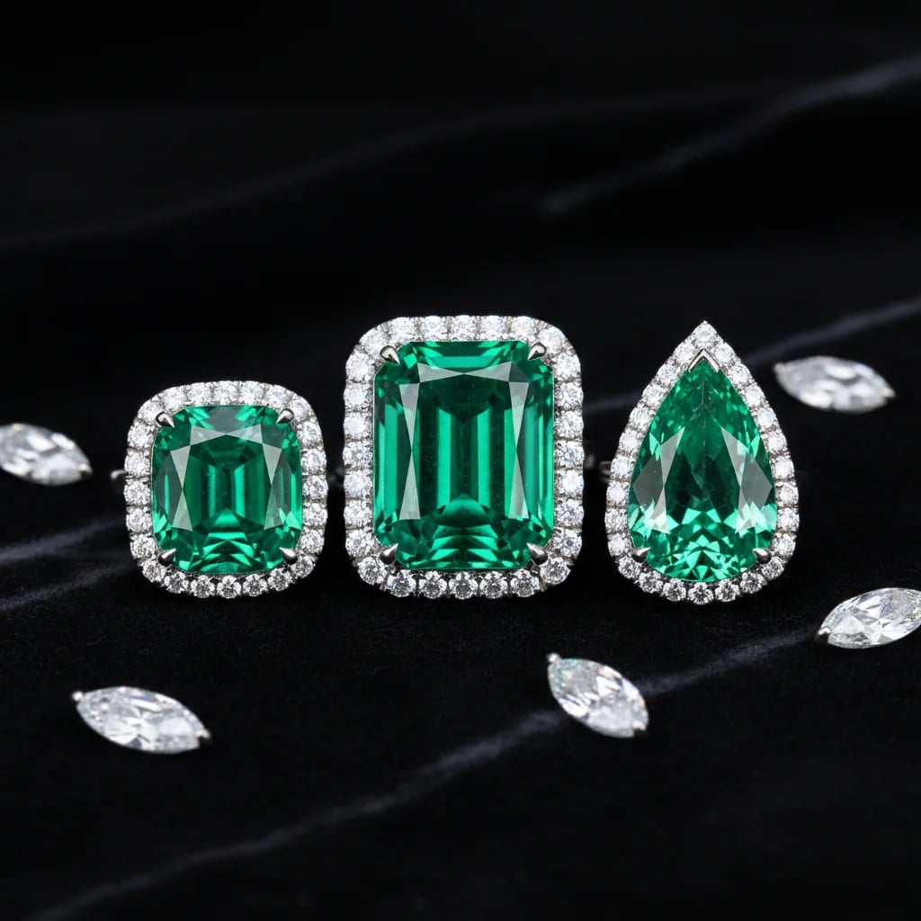 What cut and carat suit an emerald center stone best? — engagement ring with emerald stone