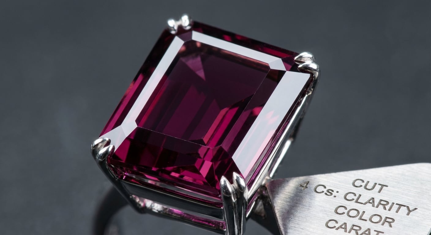 An extreme close-up of a high-quality, eye-clean garnet, highlighting its expert cut, clarity, and brilliant color, key factors in identifying real garnet jewelry.
