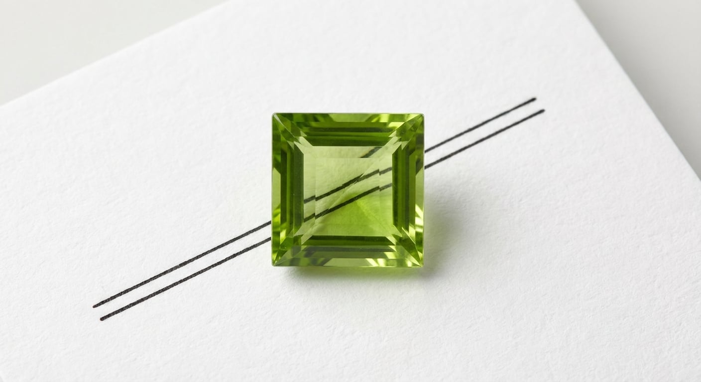 Подлинный драгоценный камень хризолит, демонстрирующий его характерное двойное преломление, ключевой тест для определения настоящего хризолита.