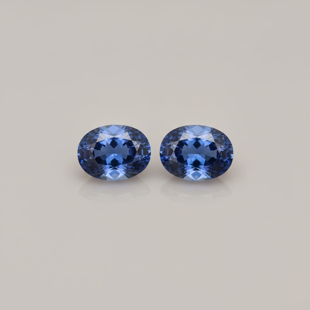 Deux saphirs bleus taillés côte à côte, visuellement identiques qu'ils soient chauffés ou non chauffés