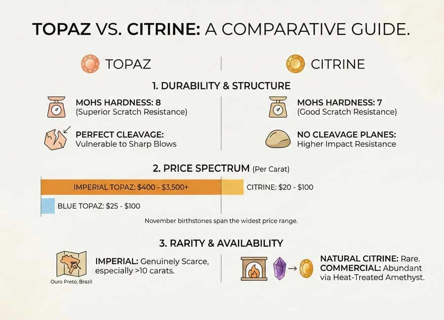 رسم معلوماتي يوضح التوباز مقابل السيترين