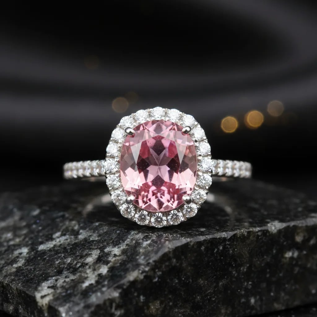 Pink sapphire from Sri Lanka, on video — pink sapphire ring with diamonds