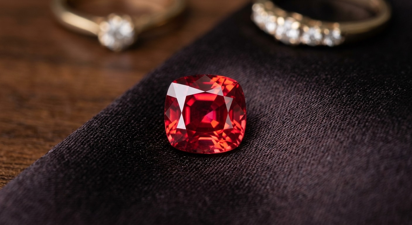 Vibrant untreated cushion-cut red spinel gemstone showing exceptional brilliance and fire