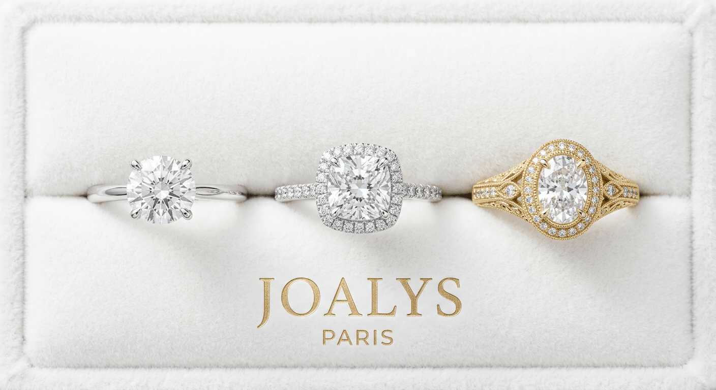 Custom Joalys Paris ring design examples showing bespoke gemstone settings made to client's exact ring size