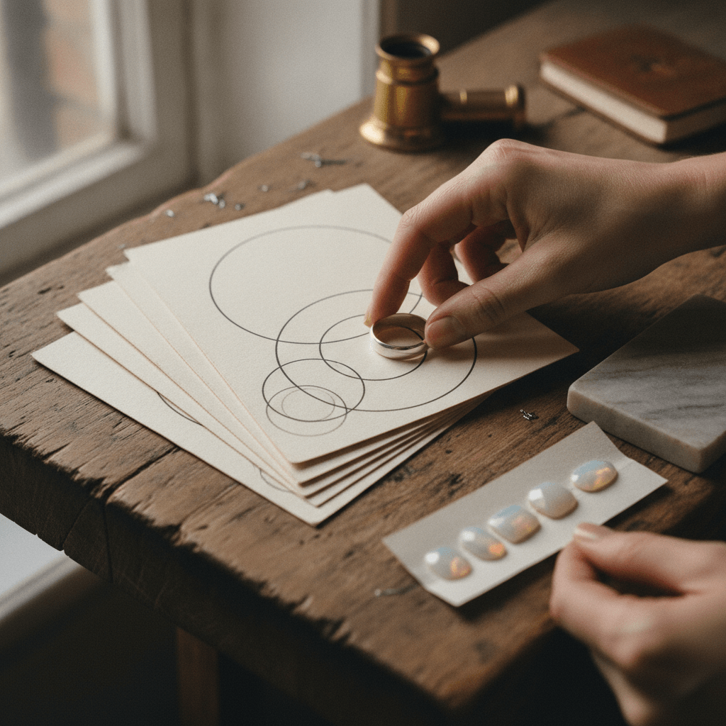 A plain band placed over printed ring size circles