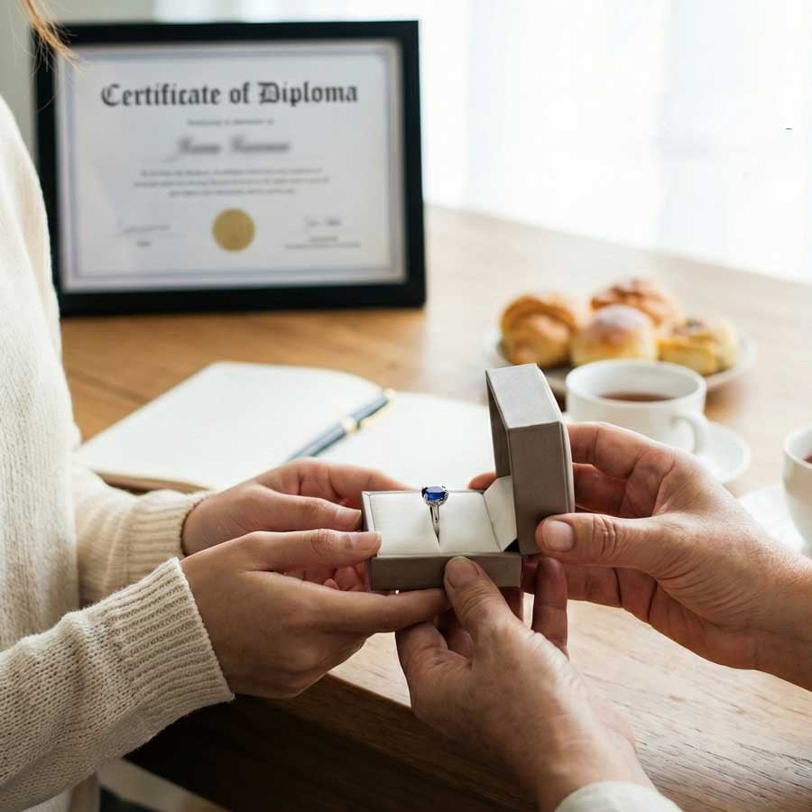Вручение кольца с сапфиром в честь достижения