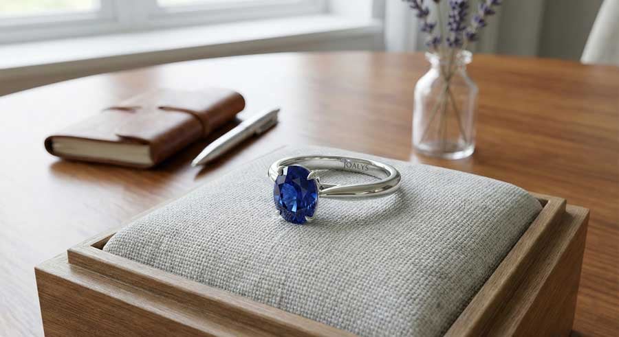 Кольцо, демонстрирующее особенность сапфира как камня рождения сентября