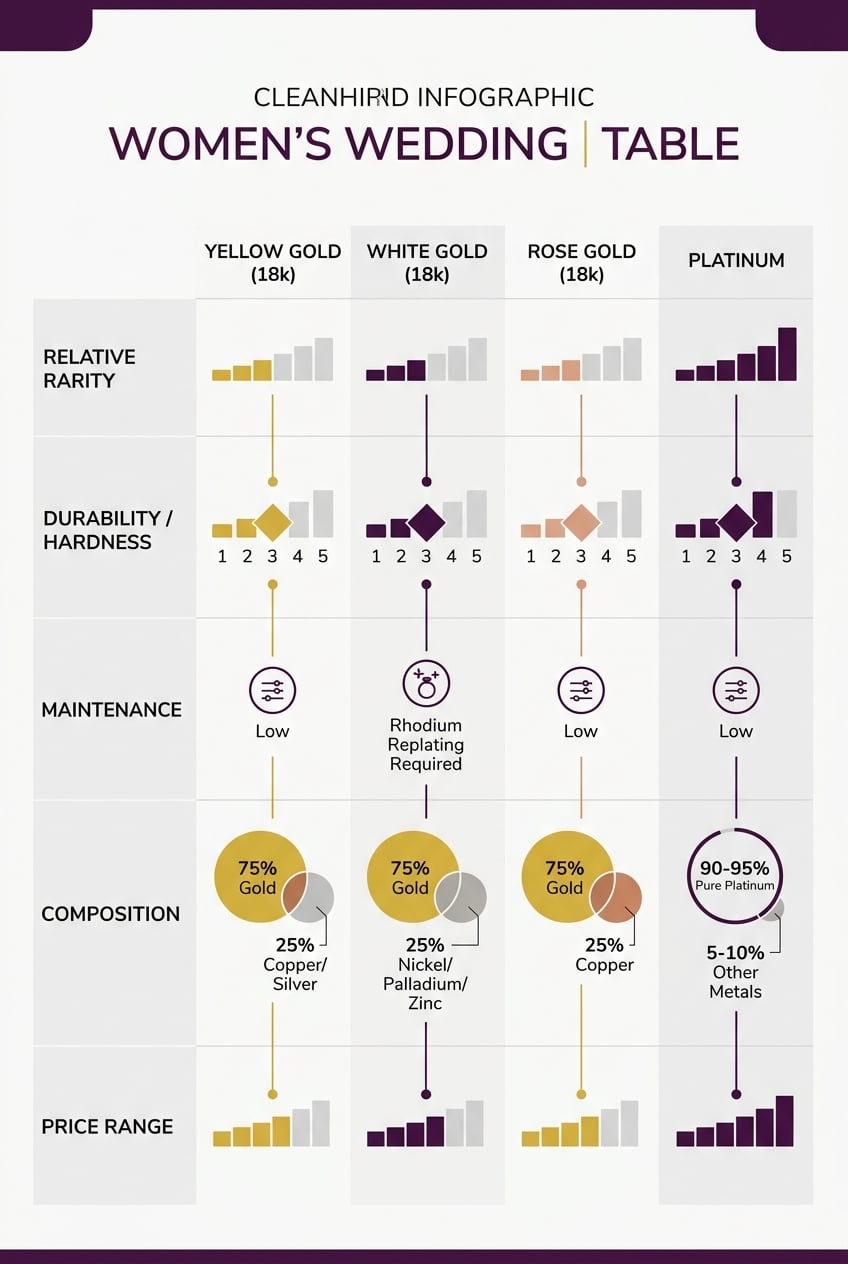 wedding band women - Section 2: Which Metal Should You Choose for a Women's Wedding Band? infographic