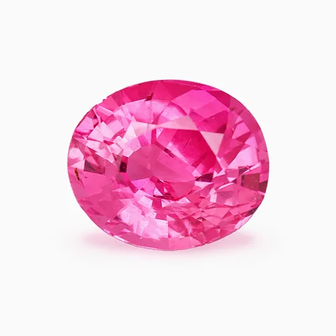 Loose vivid pink sapphire, oval cut, 2.01 ct, on a white ground