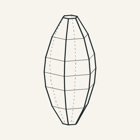 Линейный рисунок шестигранного кристалла в форме бочонка, самого широкого посередине и сужающегося к обоим концам