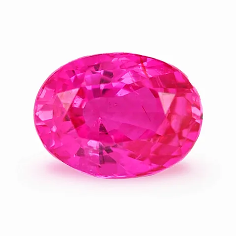 Loose pink stone, oval cut, on a white ground