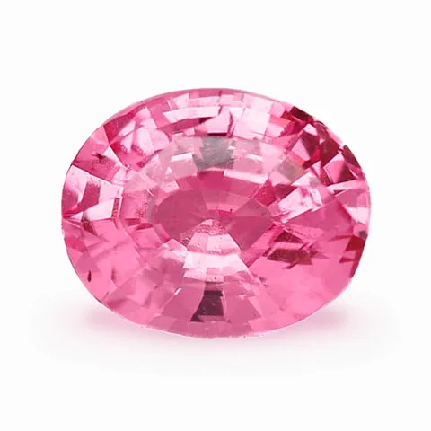 Loose pink stone, oval cut, on a white ground