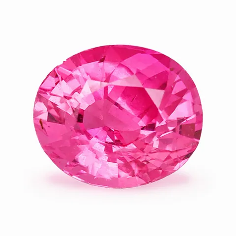 Loose pink stone, oval cut, on a white ground