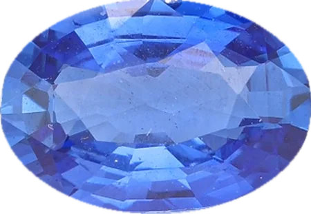 Loose oval sapphire seen from above, a soft periwinkle blue