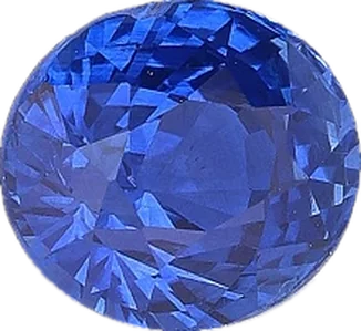 Loose oval sapphire seen from above, a medium-dark violetish blue
