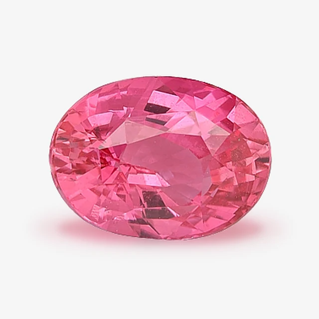 Loose sapphire listed as padparadscha, 1.56 ct, oval cut, on a white ground