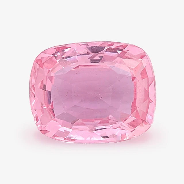 Loose sapphire listed as padparadscha, 1.66 ct, cushion cut, on a white ground